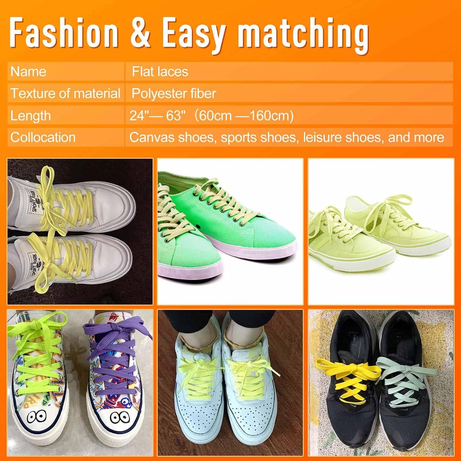 imageVSUDO 2 Pairs 516quot Fine Weave Flat Shoe Lace Shoestring for Running Athletic Sneaker16 Neon Yellow