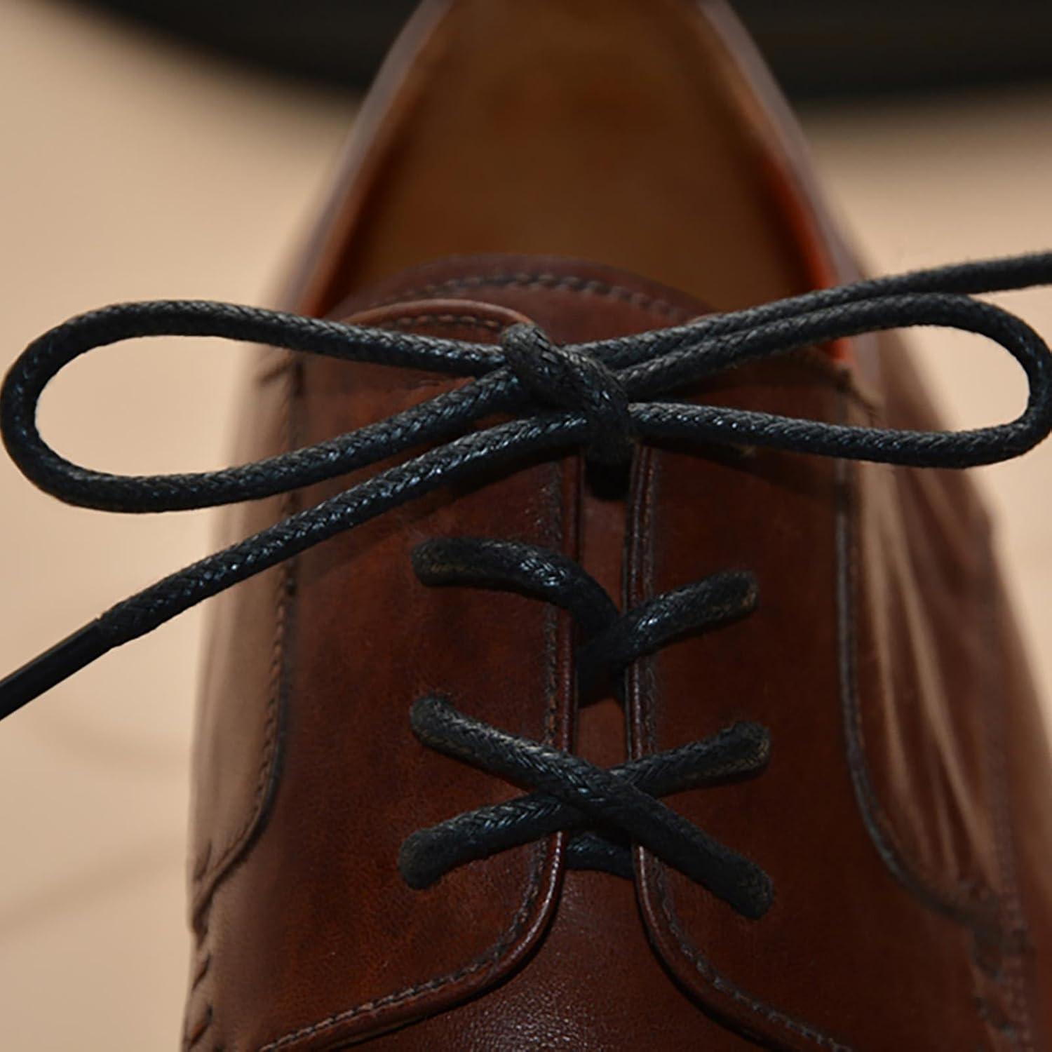 imageVSUDO 2 Pairs Waxed Round Dress Shoe Laces for Mens Dress Shoes 18quot Thin Business Oxford ShoelaceShoe Strings01 Black