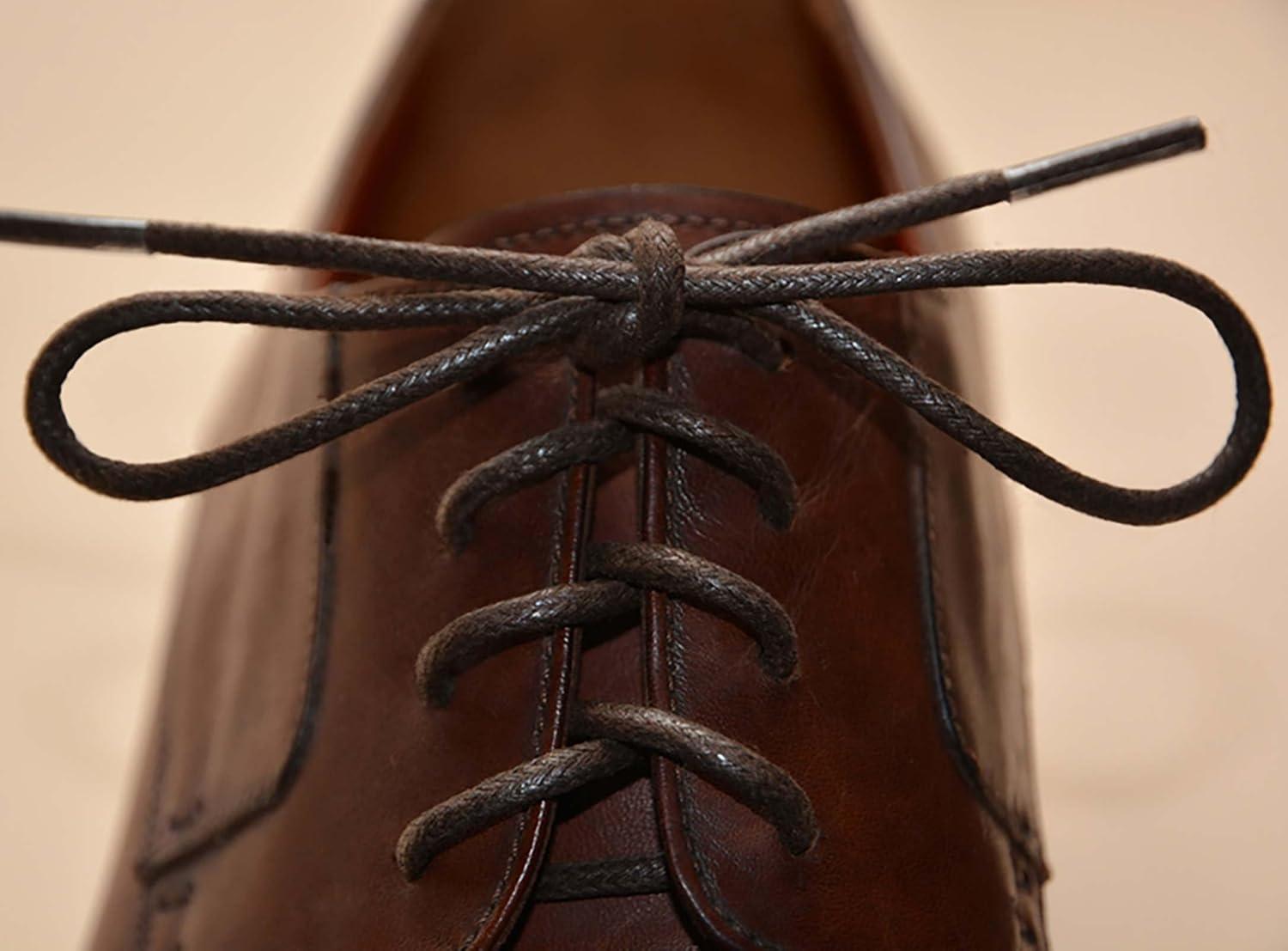 imageVSUDO 2 Pairs Waxed Round Dress Shoe Laces for Mens Dress Shoes 18quot Thin Business Oxford ShoelaceShoe Strings03 Brown