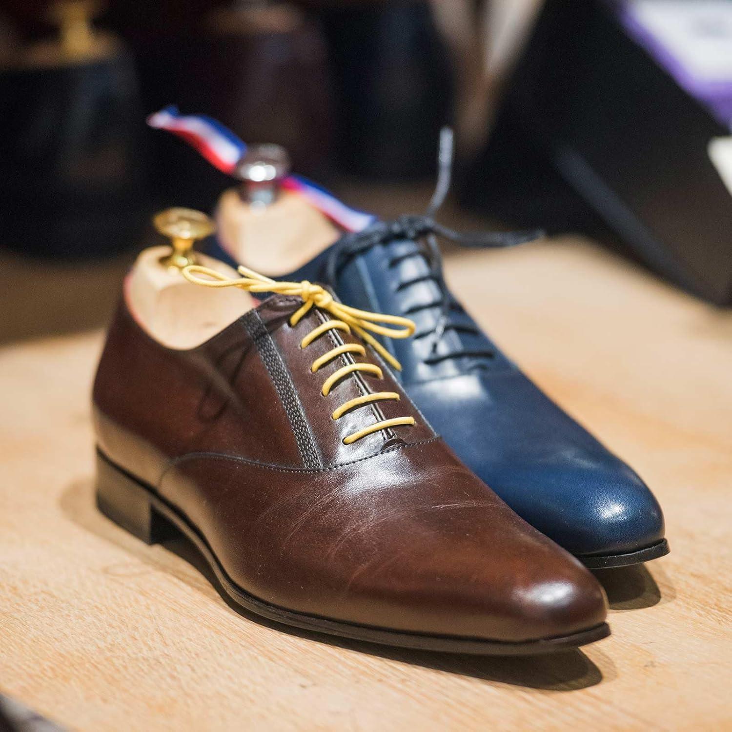 imageVSUDO 2 Pairs Waxed Round Dress Shoe Laces for Mens Dress Shoes 18quot Thin Business Oxford ShoelaceShoe Strings08 Yellow