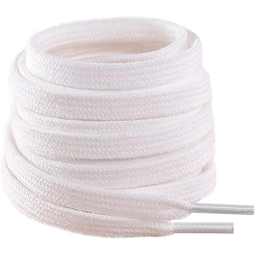 imageVSUDO 100 Cotton Flat Sneaker Shoelace 516quot Wide Sneaker Shoestring for Canvas Shoes01 White