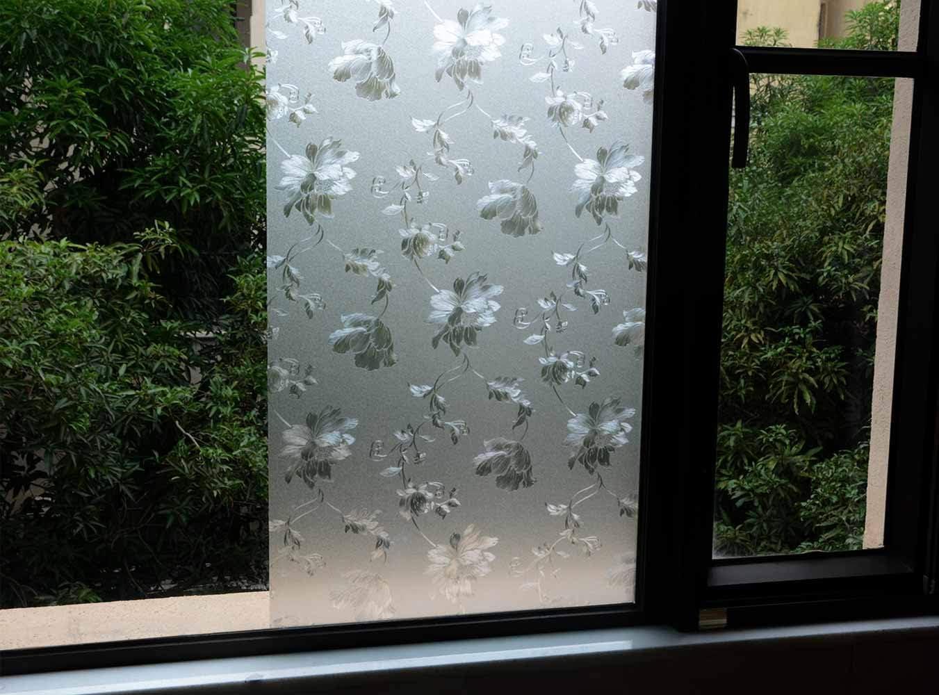imageVSUDO 2 Rolls 354quot by 787quot Static Cling Window Film for Privacy Hibiscus Flower Pattern Window Tint Sticker for Home or Office 3875 Sq Ft Total354 By 7872 Rolls