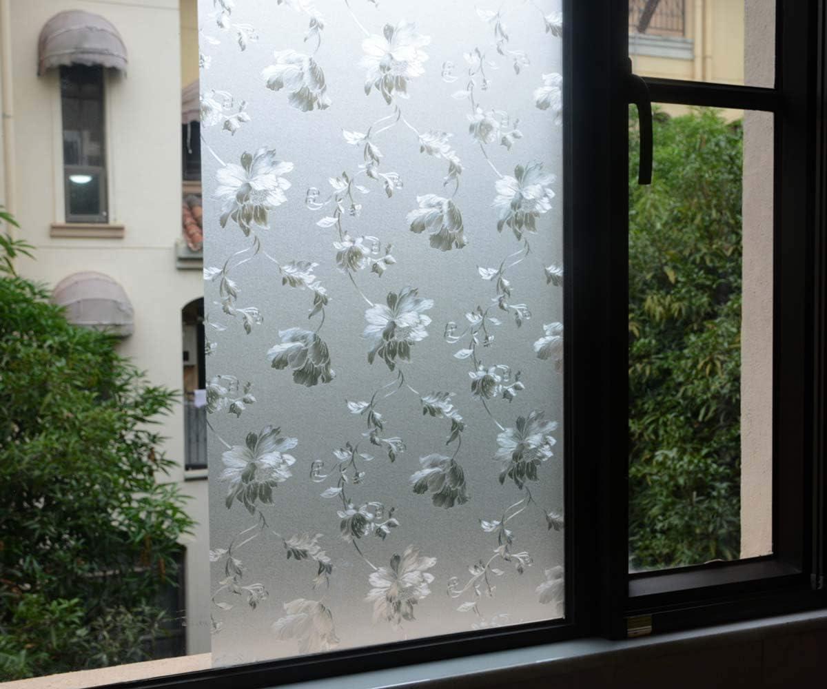 imageVSUDO 2 Rolls 354quot by 787quot Static Cling Window Film for Privacy Hibiscus Flower Pattern Window Tint Sticker for Home or Office 3875 Sq Ft Total354 By 7872 Rolls