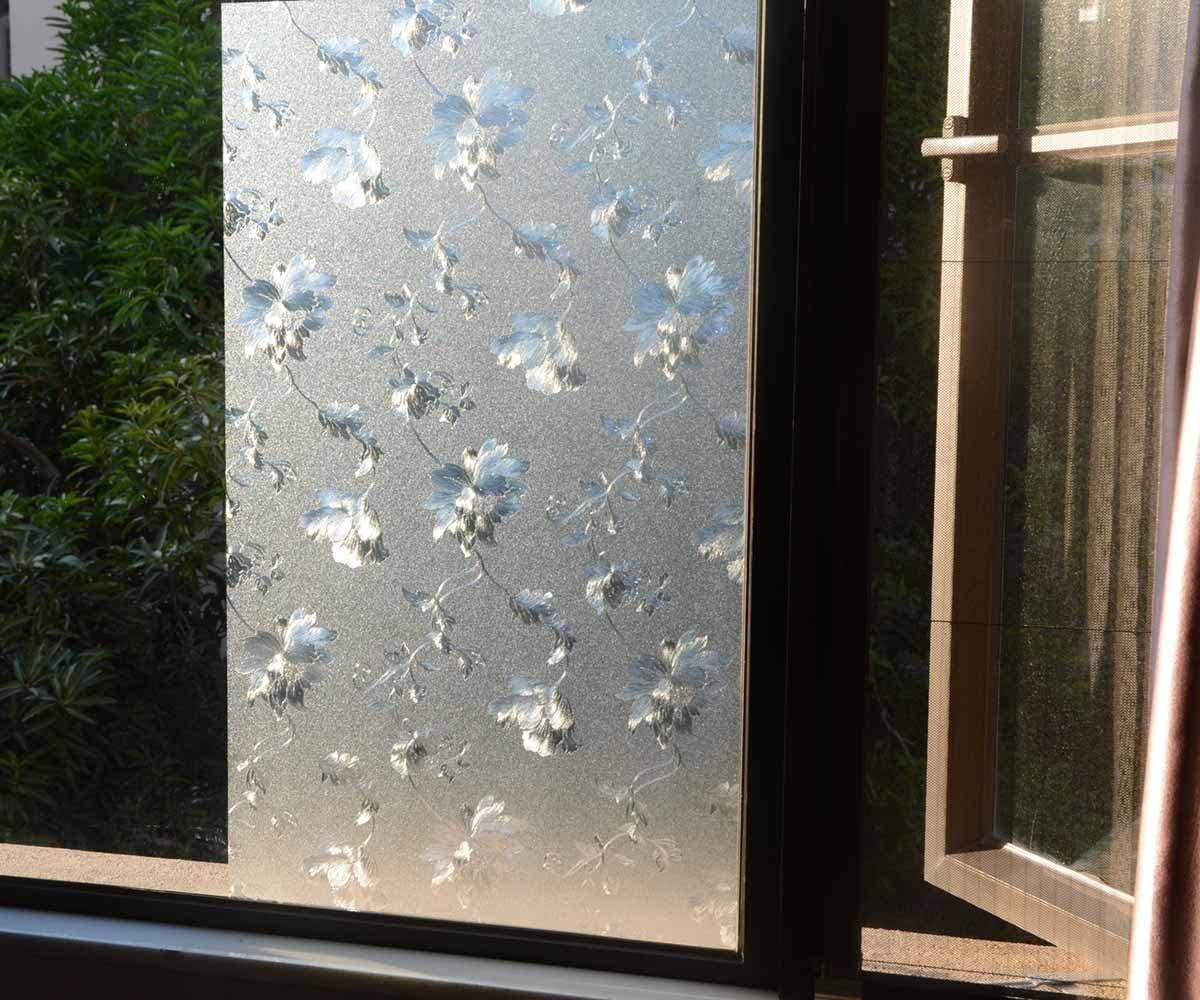 imageVSUDO 2 Rolls 354quot by 787quot Static Cling Window Film for Privacy Hibiscus Flower Pattern Window Tint Sticker for Home or Office 3875 Sq Ft Total354 By 7872 Rolls