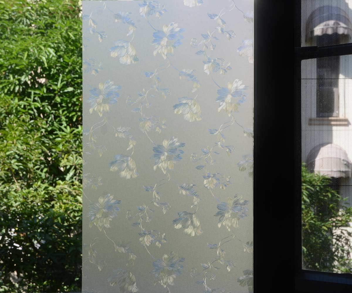 imageVSUDO 2 Rolls 354quot by 787quot Static Cling Window Film for Privacy Hibiscus Flower Pattern Window Tint Sticker for Home or Office 3875 Sq Ft Total354 By 7872 Rolls