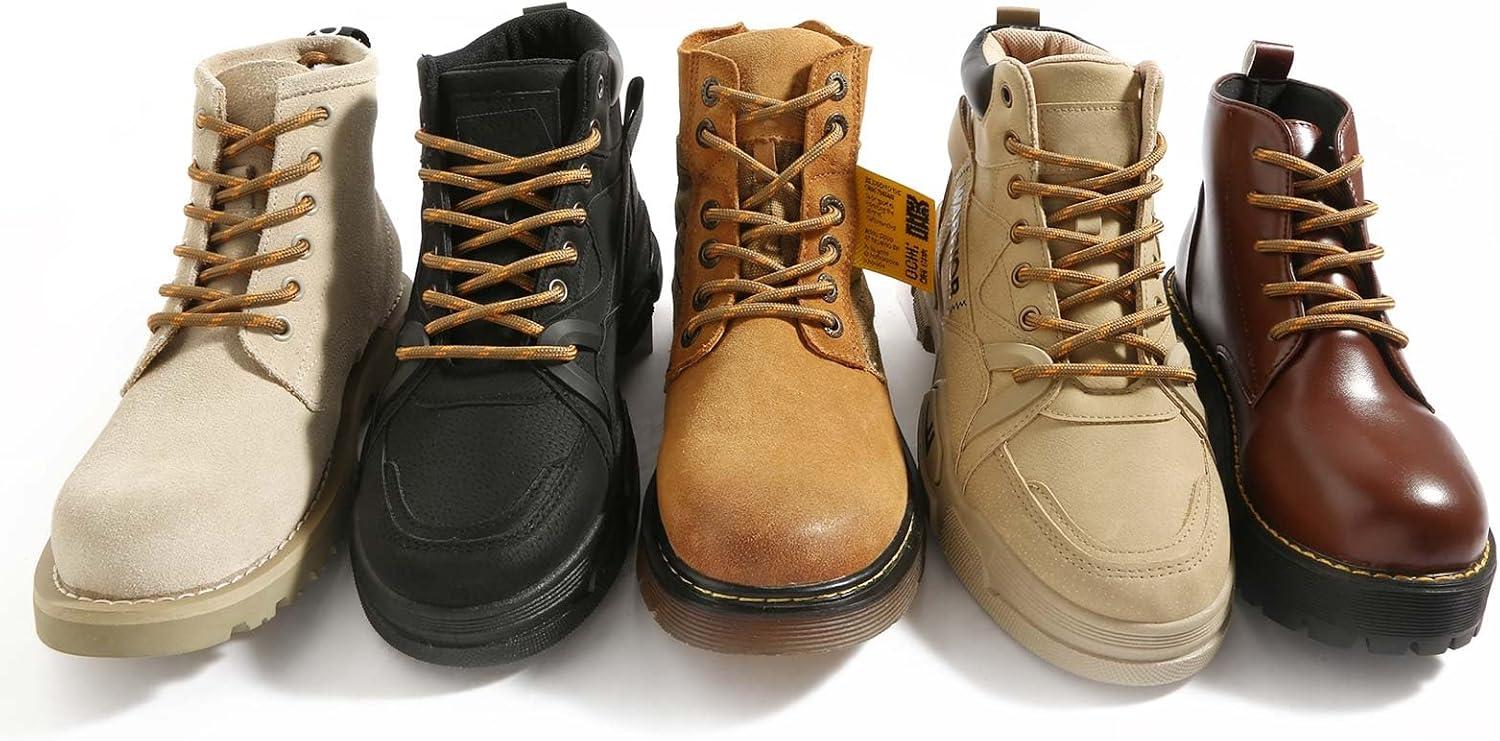 imageVSUDO Round Shoe Laces for Hiking Boots 532 Inch Shoestrings for Outdoor Work Shoes Thick Climbing Shoelaces for Boots01 Light Brown With Yellow Dot