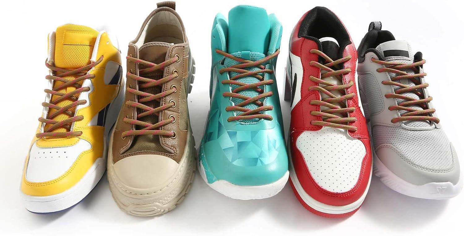 imageVSUDO Round Shoe Laces for Hiking Boots 532 Inch Shoestrings for Outdoor Work Shoes Thick Climbing Shoelaces for Boots03 Light Brown With Rose Red Dot