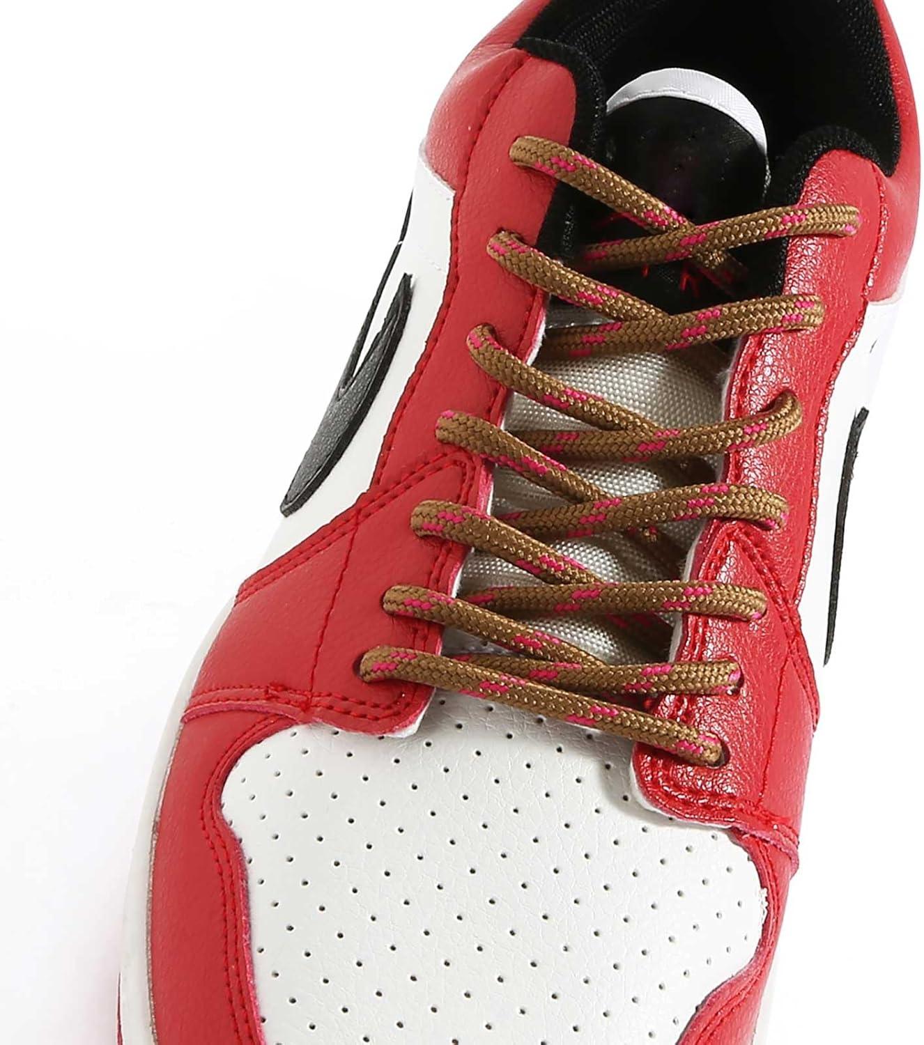 imageVSUDO Round Shoe Laces for Hiking Boots 532 Inch Shoestrings for Outdoor Work Shoes Thick Climbing Shoelaces for Boots03 Light Brown With Rose Red Dot