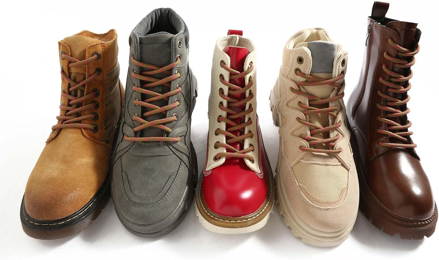 imageVSUDO Round Shoe Laces for Hiking Boots 532 Inch Shoestrings for Outdoor Work Shoes Thick Climbing Shoelaces for Boots03 Light Brown With Rose Red Dot
