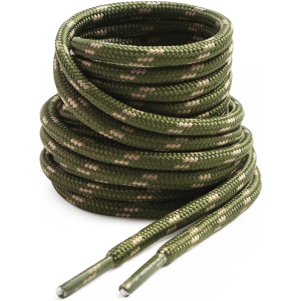 imageVSUDO Round Shoe Laces for Hiking Boots 532 Inch Shoestrings for Outdoor Work Shoes Thick Climbing Shoelaces for Boots09 Army Green With Khaki Dot