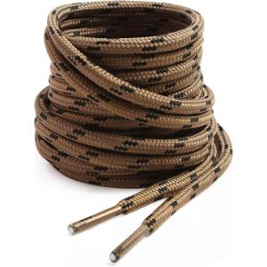 imageVSUDO Round Shoe Laces for Hiking Boots 532 Inch Shoestrings for Outdoor Work Shoes Thick Climbing Shoelaces for Boots02 Light Brown With Black Dot