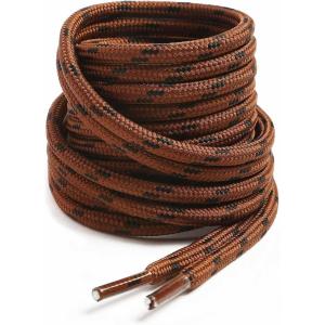 imageVSUDO Round Shoe Laces for Hiking Boots 532 Inch Shoestrings for Outdoor Work Shoes Thick Climbing Shoelaces for Boots05 Red Brown With Black Dot