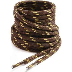 imageVSUDO Round Shoe Laces for Hiking Boots 532 Inch Shoestrings for Outdoor Work Shoes Thick Climbing Shoelaces for Boots06 Brown With Yellow Dot