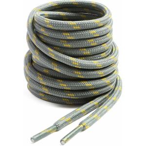 imageVSUDO Round Shoe Laces for Hiking Boots 532 Inch Shoestrings for Outdoor Work Shoes Thick Climbing Shoelaces for Boots10 Light Gray With Yellow Dot