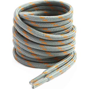 imageVSUDO Round Shoe Laces for Hiking Boots 532 Inch Shoestrings for Outdoor Work Shoes Thick Climbing Shoelaces for Boots12 Light Gray With Orange Dot