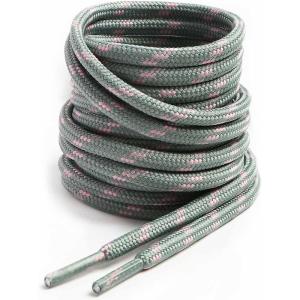 imageVSUDO Round Shoe Laces for Hiking Boots 532 Inch Shoestrings for Outdoor Work Shoes Thick Climbing Shoelaces for Boots13 Light Gray With Pink Dot