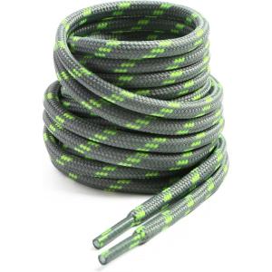 imageVSUDO Round Shoe Laces for Hiking Boots 532 Inch Shoestrings for Outdoor Work Shoes Thick Climbing Shoelaces for Boots14 Light Gray With Green Dot