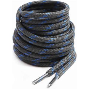 imageVSUDO Round Shoe Laces for Hiking Boots 532 Inch Shoestrings for Outdoor Work Shoes Thick Climbing Shoelaces for Boots16 Dark Gray With Blue Dot