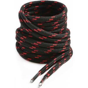 imageVSUDO Round Shoe Laces for Hiking Boots 532 Inch Shoestrings for Outdoor Work Shoes Thick Climbing Shoelaces for Boots17 Black With Red Dot