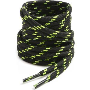 imageVSUDO Round Shoe Laces for Hiking Boots 532 Inch Shoestrings for Outdoor Work Shoes Thick Climbing Shoelaces for Boots18 Black With Neon Green Dot