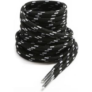 imageVSUDO Round Shoe Laces for Hiking Boots 532 Inch Shoestrings for Outdoor Work Shoes Thick Climbing Shoelaces for Boots19 Black With White Dot