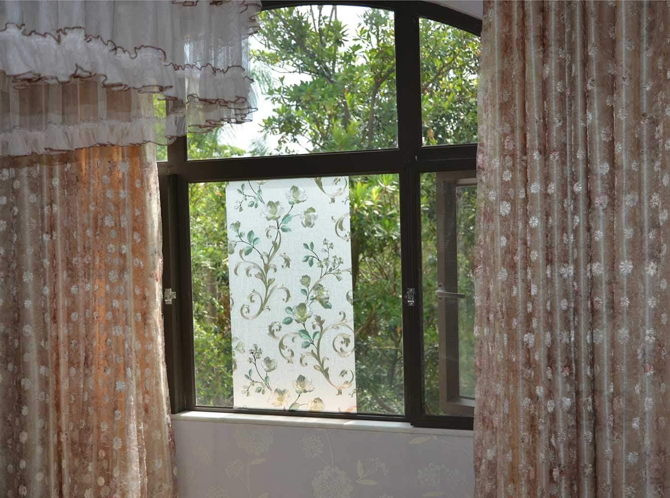 imageVSUDO 1 Roll 177quot by 787quot Privacy Window Film Camellia Flower Pattern Window Tint for Home Static Cling Window Glass Sticker 968 Sq Ft Total177 By 1575