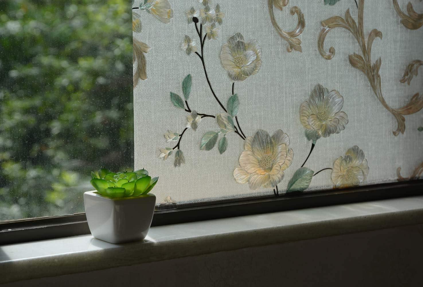 imageVSUDO 1 Roll 177quot by 787quot Privacy Window Film Camellia Flower Pattern Window Tint for Home Static Cling Window Glass Sticker 968 Sq Ft Total236 By 1575