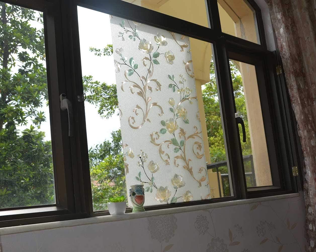 imageVSUDO 1 Roll 177quot by 787quot Privacy Window Film Camellia Flower Pattern Window Tint for Home Static Cling Window Glass Sticker 968 Sq Ft Total354 By 787