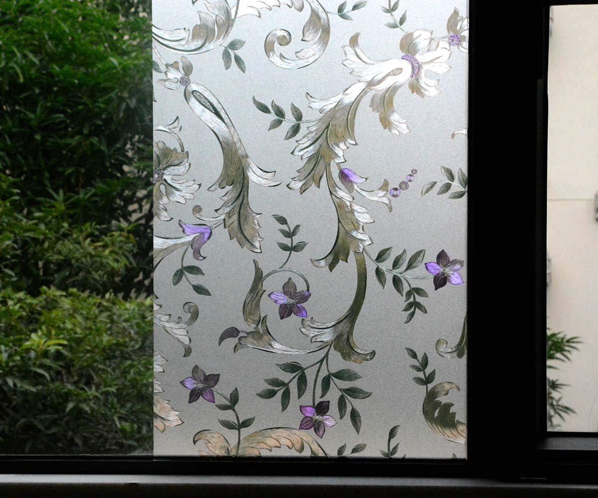 imageVSUDO 1 Roll 177quot by 787quot Privacy Window Film Morning Glory Pattern Window Tint Static Cling Window Glass Sticker for Home 968 Sq Ft Total354 By 787