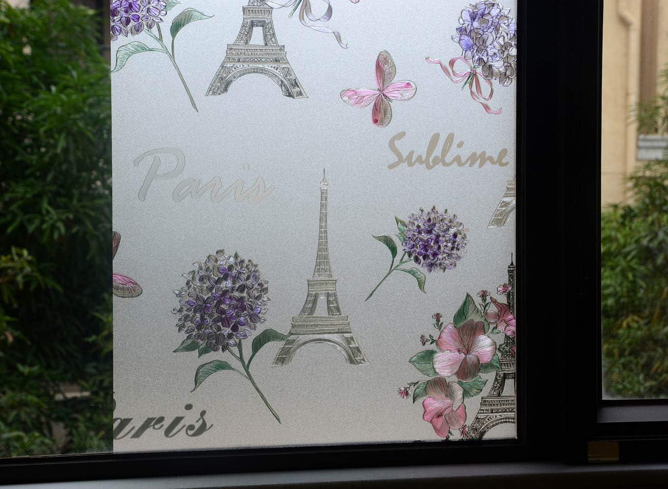 imageVSUDO 1 Roll 177quot by 787quot Static Cling Window Film for Privacy Iron Tower Pattern Window Tint Sticker for Home or Office 968 Sq Ft Total177 By 787