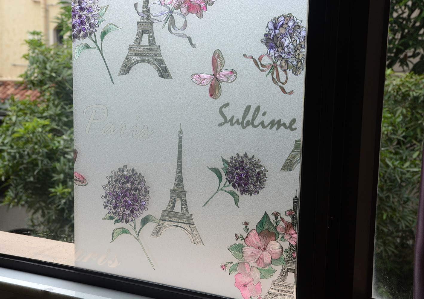 imageVSUDO 1 Roll 177quot by 787quot Static Cling Window Film for Privacy Iron Tower Pattern Window Tint Sticker for Home or Office 968 Sq Ft Total177 By 787