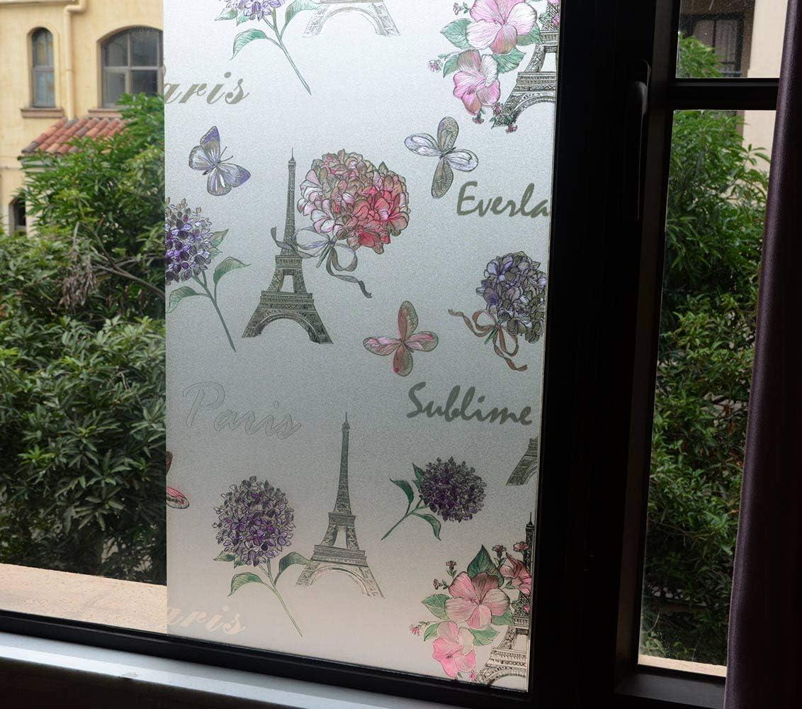 imageVSUDO 1 Roll 177quot by 787quot Static Cling Window Film for Privacy Iron Tower Pattern Window Tint Sticker for Home or Office 968 Sq Ft Total177 By 787