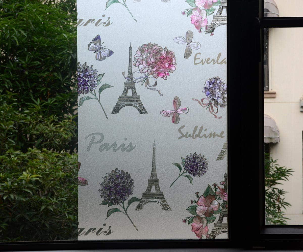 imageVSUDO 1 Roll 177quot by 787quot Static Cling Window Film for Privacy Iron Tower Pattern Window Tint Sticker for Home or Office 968 Sq Ft Total177 By 787