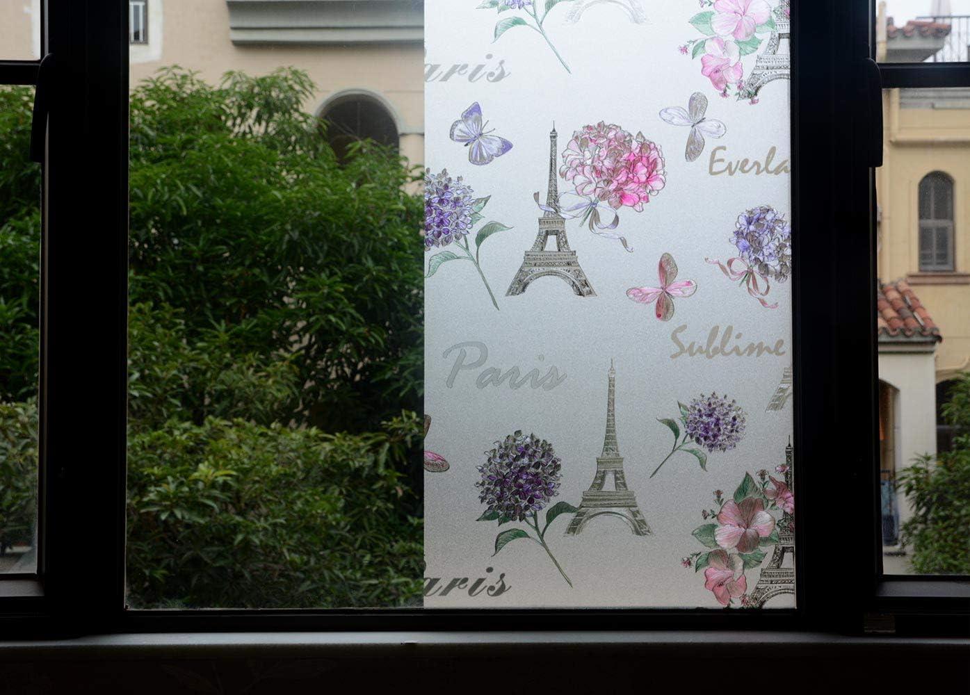 imageVSUDO 1 Roll 177quot by 787quot Static Cling Window Film for Privacy Iron Tower Pattern Window Tint Sticker for Home or Office 968 Sq Ft Total177 By 787