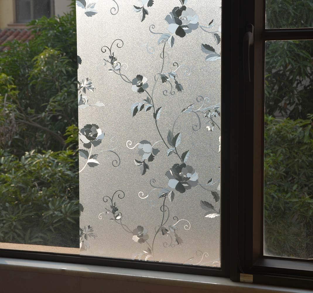 imageVSUDO 1 Roll 354quot by 787quot Static Cling Window Film for Privacy Peony Flower Pattern Window Tint for Home Window Glass Sticker for Office 1937 Sq Ft Total354 By 787