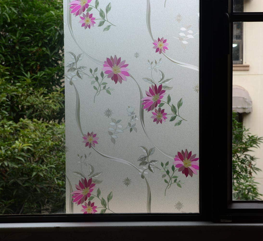 imageVSUDO 2 Rolls 177quot by 787quot Window Film for Privacy Purple Chrysanthemum Pattern Window Tint for Home Window Glass Sticker for Office 1937 Sq Ft Total2 Rolls  177 By 787