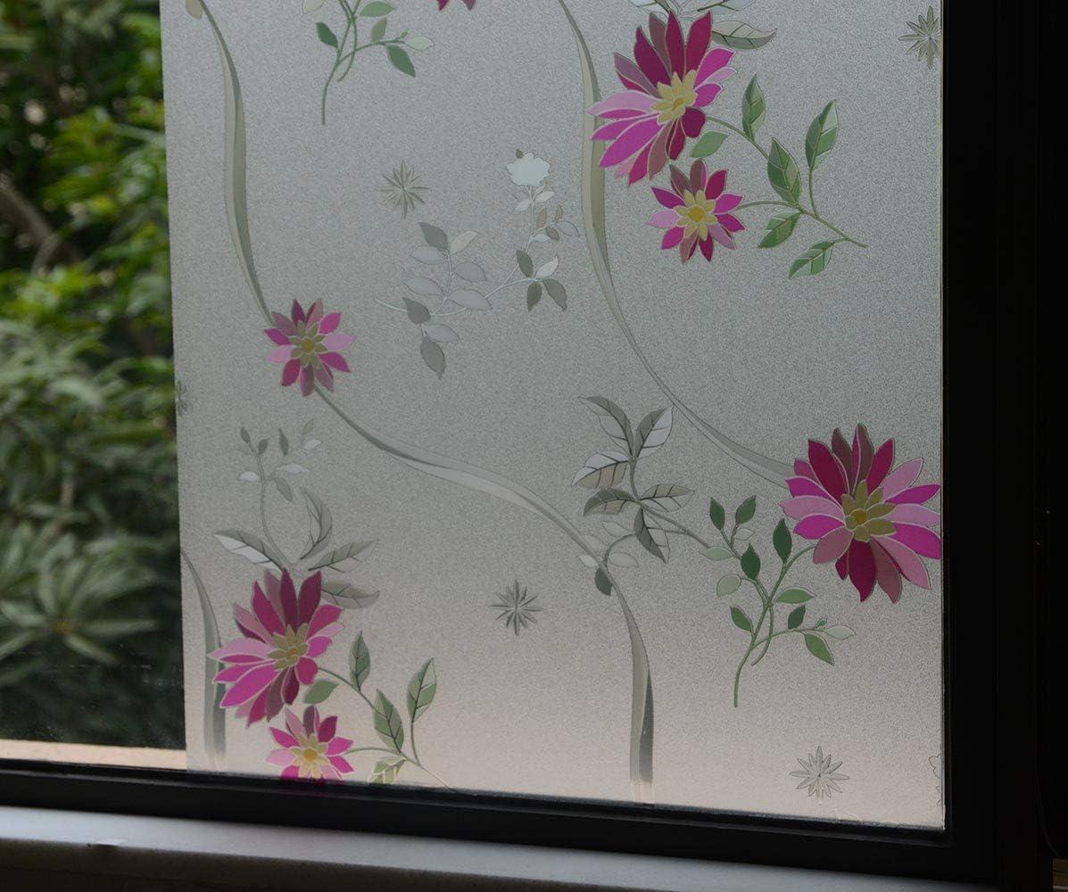 imageVSUDO 2 Rolls 177quot by 787quot Window Film for Privacy Purple Chrysanthemum Pattern Window Tint for Home Window Glass Sticker for Office 1937 Sq Ft Total2 Rolls  177 By 787