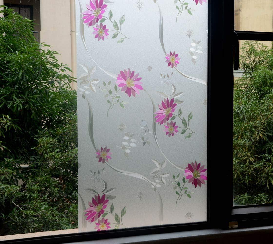 imageVSUDO 2 Rolls 177quot by 787quot Window Film for Privacy Purple Chrysanthemum Pattern Window Tint for Home Window Glass Sticker for Office 1937 Sq Ft Total2 Rolls  177 By 787