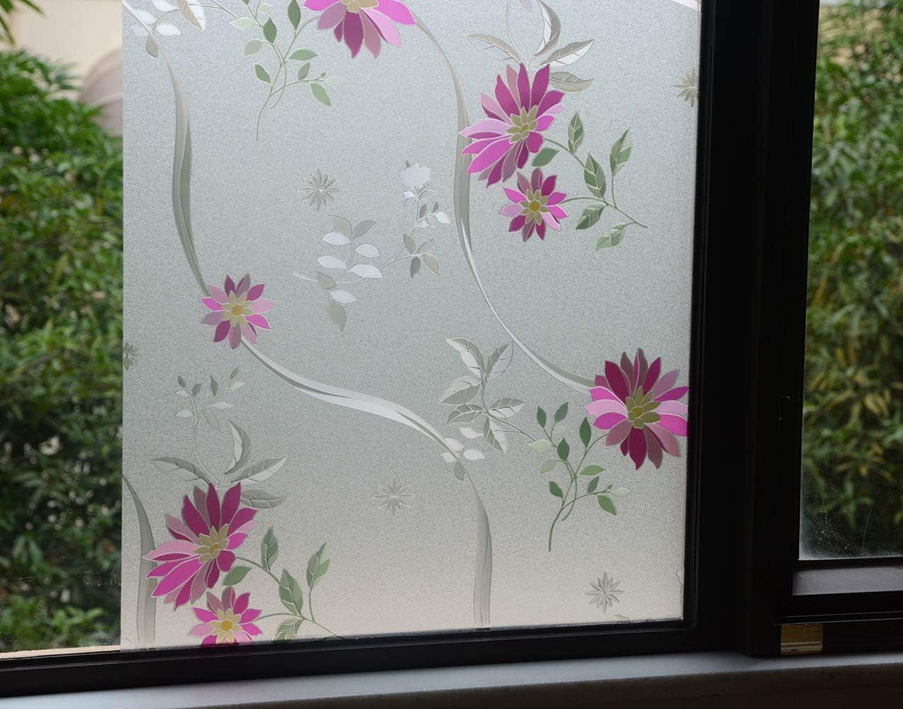 imageVSUDO 2 Rolls 177quot by 787quot Window Film for Privacy Purple Chrysanthemum Pattern Window Tint for Home Window Glass Sticker for Office 1937 Sq Ft Total2 Rolls  354 By 787