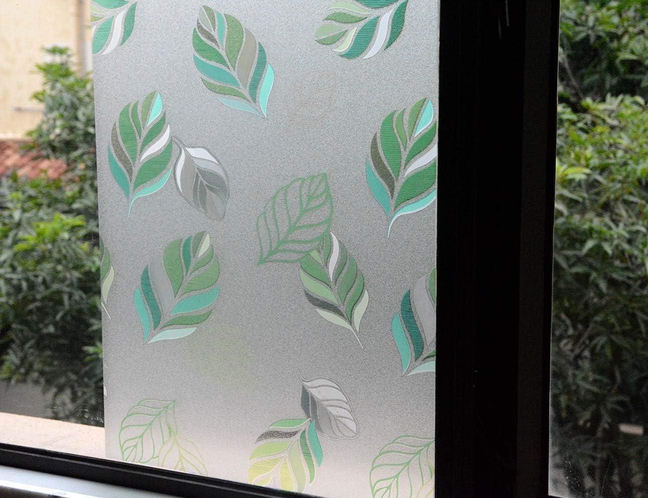 imageVSUDO Frosted Window Film Leaf Pattern NonAdhesive Static Cling Decorative Privacy Glass Cover for Home and Office 118 x 787 InchesLeaf