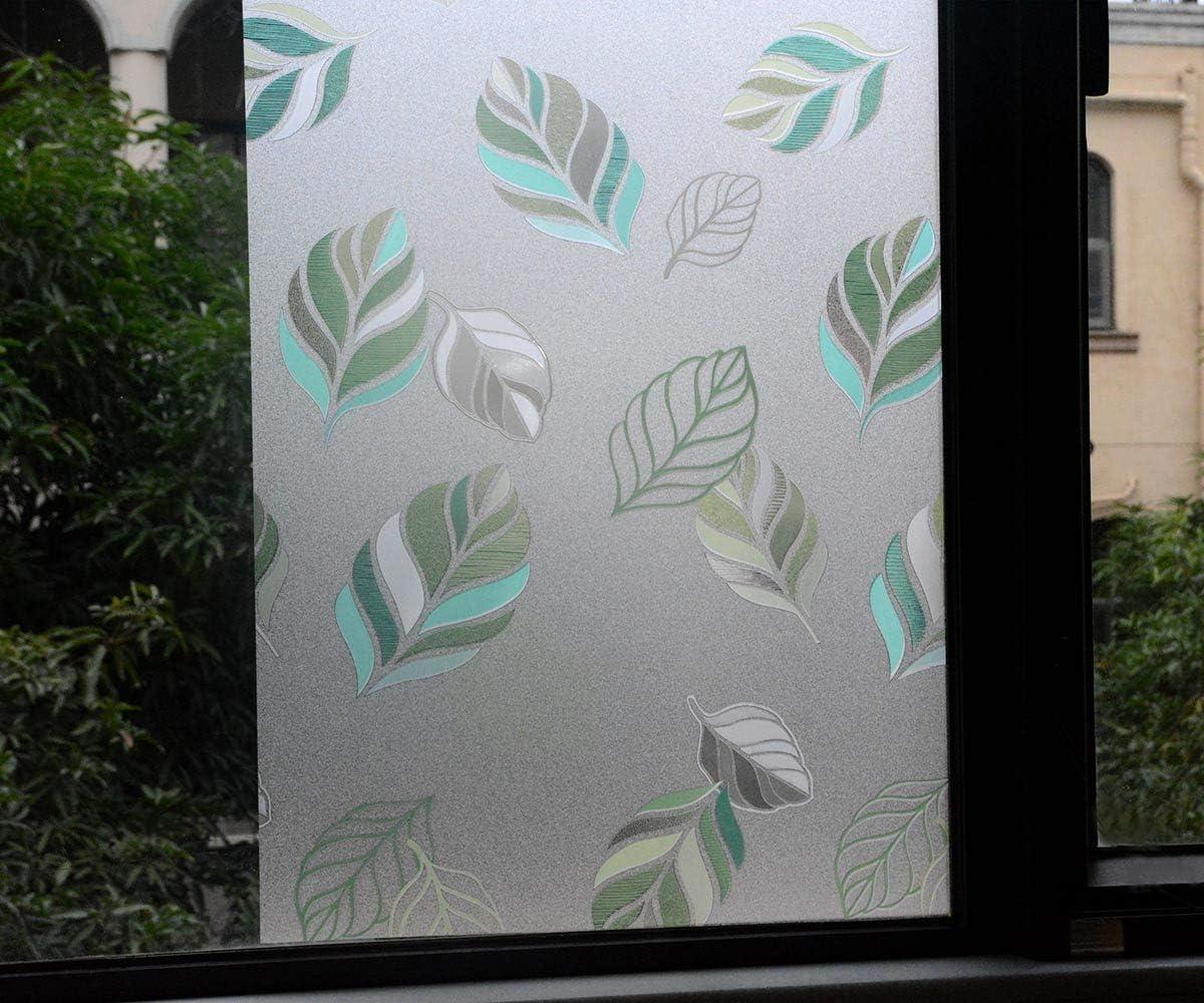 imageVSUDO Frosted Window Film Leaf Pattern NonAdhesive Static Cling Decorative Privacy Glass Cover for Home and Office 118 x 787 InchesLeaf