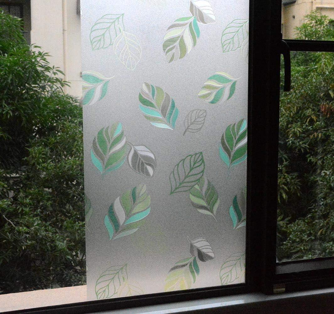 imageVSUDO Frosted Window Film Leaf Pattern NonAdhesive Static Cling Decorative Privacy Glass Cover for Home and Office 118 x 787 InchesLeaf