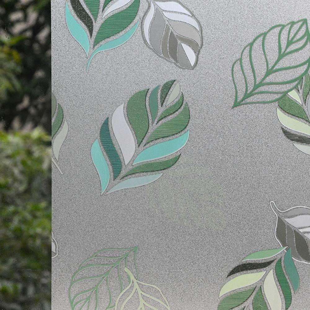 imageVSUDO Frosted Window Film Leaf Pattern NonAdhesive Static Cling Decorative Privacy Glass Cover for Home and Office 118 x 787 InchesLeaf