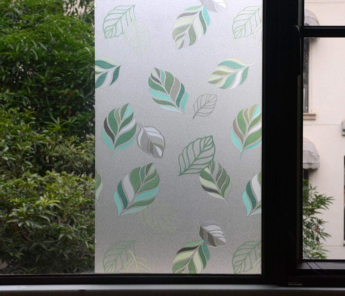 imageVSUDO Frosted Window Film Leaf Pattern NonAdhesive Static Cling Decorative Privacy Glass Cover for Home and Office 118 x 787 InchesLeaf