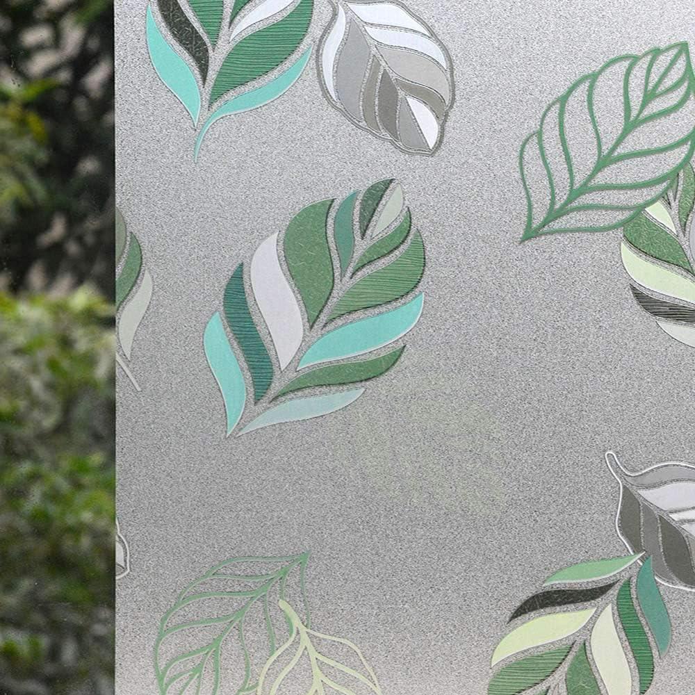 imageVSUDO Frosted Window Film Leaf Pattern NonAdhesive Static Cling Decorative Privacy Glass Cover for Home and Office 118 x 787 InchesLeaf