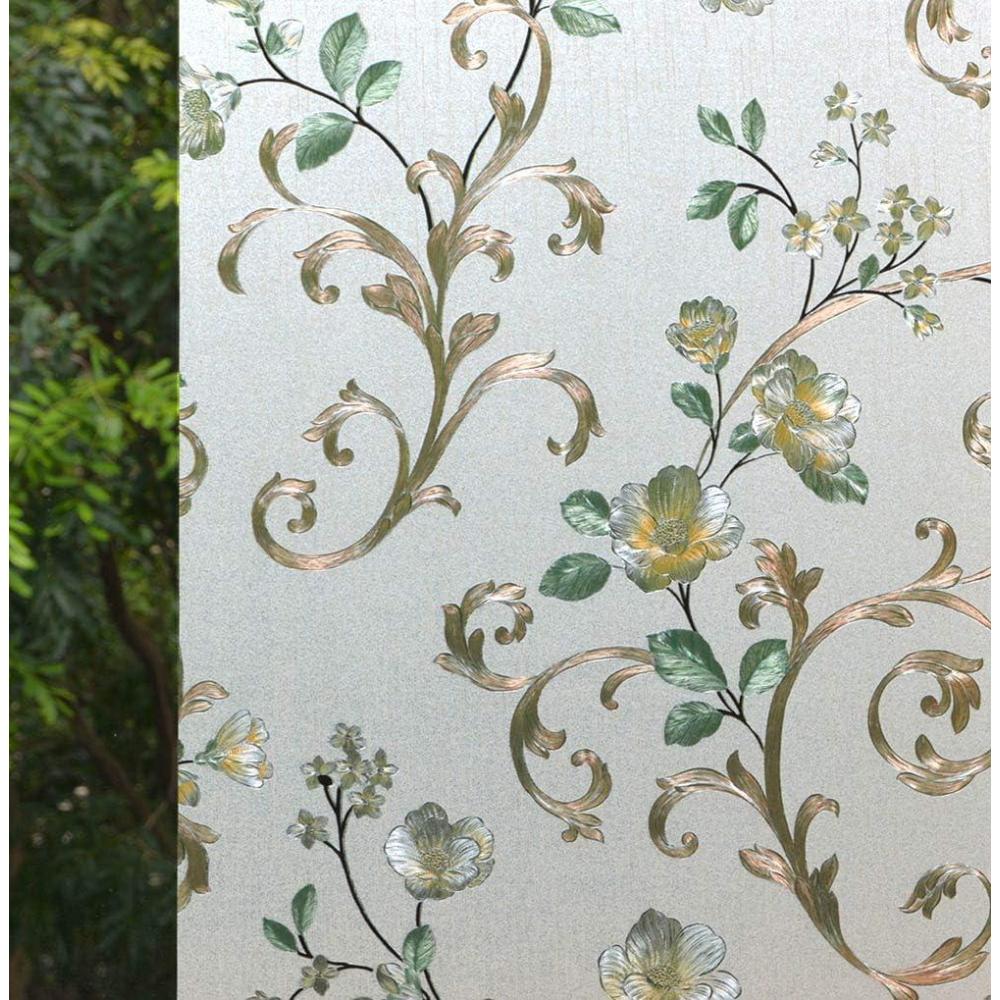 imageVSUDO 1 Roll 177quot by 787quot Privacy Window Film Camellia Flower Pattern Window Tint for Home Static Cling Window Glass Sticker 968 Sq Ft Total177 By 787
