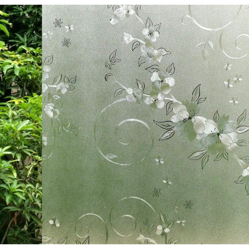 imageVSUDO 1 Roll 177quot by 787quot Privacy Window Film Frosted Vine Flower Pattern Window Tint Static Cling Window Glass Sticker for Home 968 Sq Ft Total177 By 787