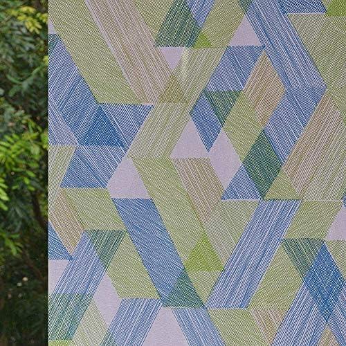 imageVSUDO 177quot x 1575quot No Glue Static Cling Privacy Window Film Blue Green Abstract Geometry Pattern Home Decor Window Tint Sticker 1938 sq ft177 By 1575