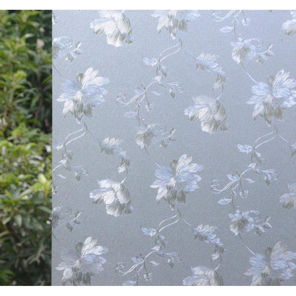 imageVSUDO 2 Rolls 354quot by 787quot Static Cling Window Film for Privacy Hibiscus Flower Pattern Window Tint Sticker for Home or Office 3875 Sq Ft Total354 By 7872 Rolls