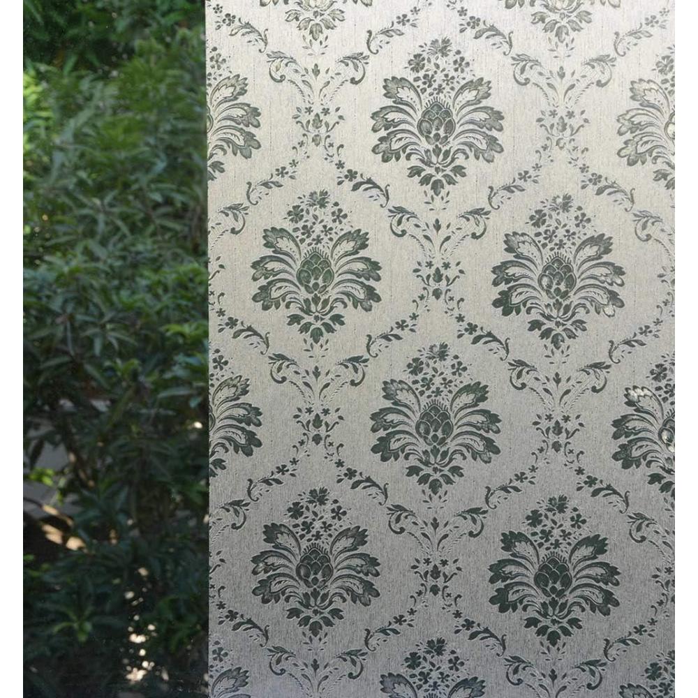 imageVSUDO Frosted Privacy Window Film Damascus Pattern Privacy Protection NonAdhesive Static Cling Glass Covering Decorative Window Tint for Home and Office 118 x 1575 InchesDamascus